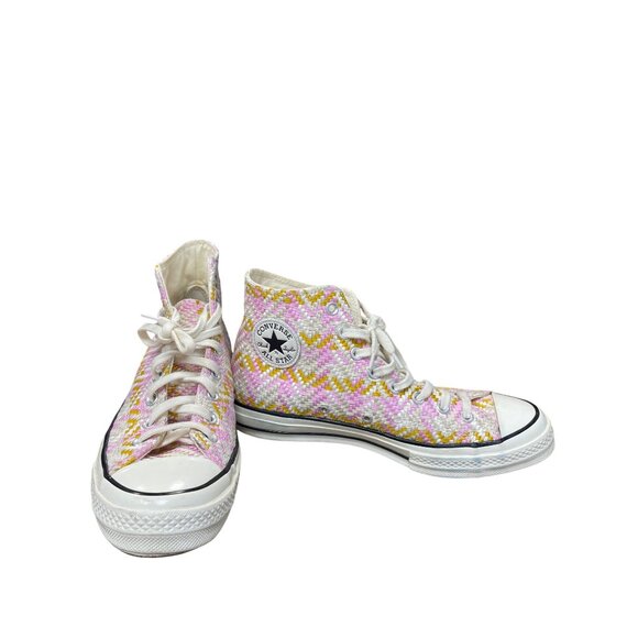 Converse Chuck Taylor All Star Woven High Pink yellow mens 9 wms rare 11 Sneaker - Picture 1 of 16